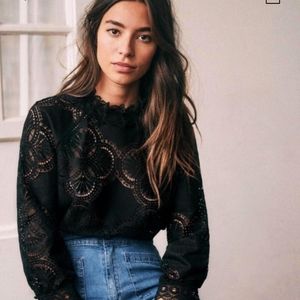 NWT Sézane Bacall Blouse Black 6/38/M